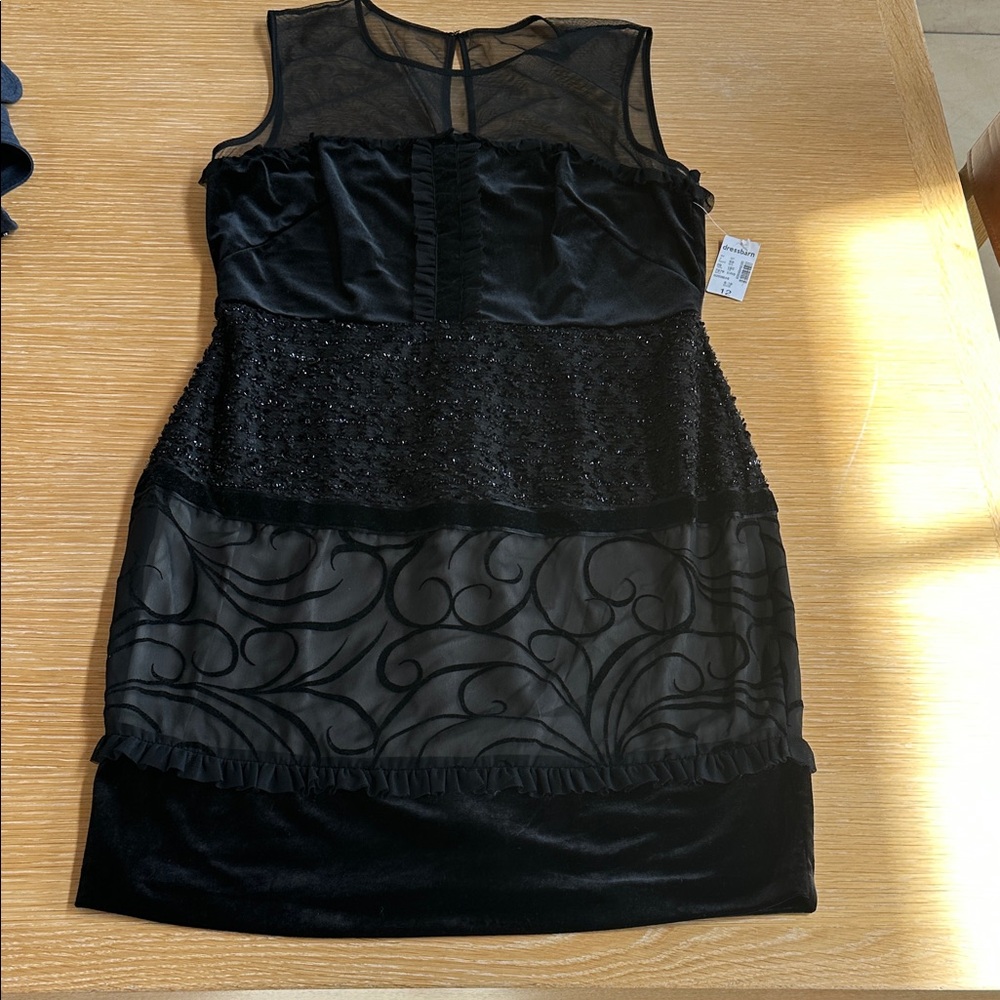 Dress Barn Black Sheer Panel Mini Dress.